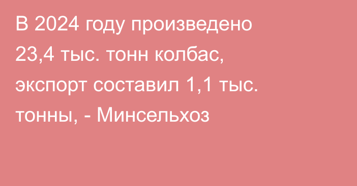 В 2024 году произведено 23,4 тыс. тонн колбас, экспорт составил 1,1 тыс. тонны, - Минсельхоз