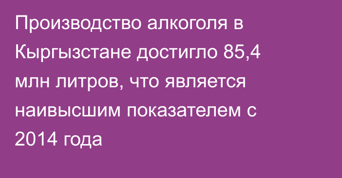 Производство алкоголя в Кыргызстане достигло 85,4 млн литров, что является наивысшим показателем с 2014 года