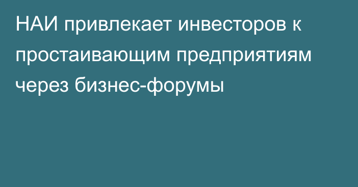 НАИ привлекает инвесторов к простаивающим предприятиям через бизнес-форумы