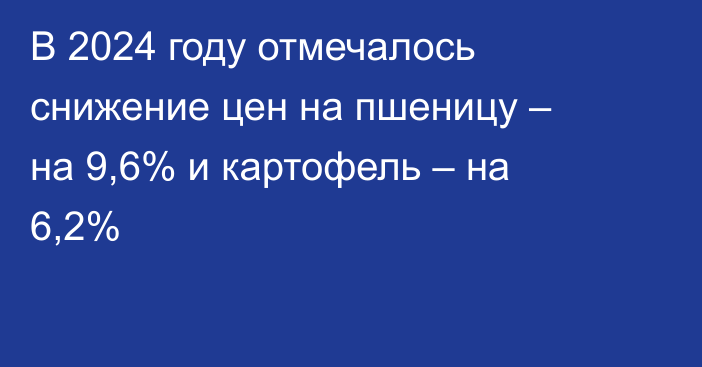 В 2024 году отмечалось снижение цен на пшеницу – на 9,6% и картофель – на 6,2%