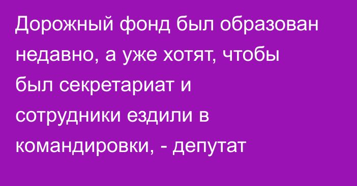 Дорожный фонд был образован недавно, а уже хотят, чтобы был секретариат и сотрудники ездили в командировки, - депутат