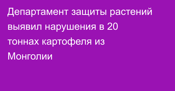 Департамент защиты растений выявил нарушения в 20 тоннах картофеля из Монголии