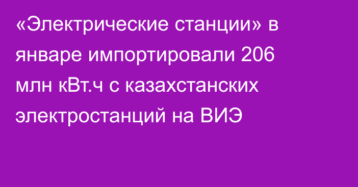 «Электрические станции» в январе импортировали 206 млн кВт.ч с казахстанских электростанций на ВИЭ