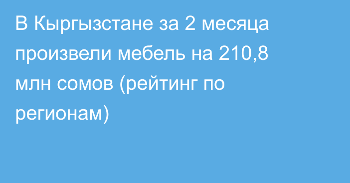 В Кыргызстане за 2 месяца произвели мебель на 210,8 млн сомов (рейтинг по регионам)