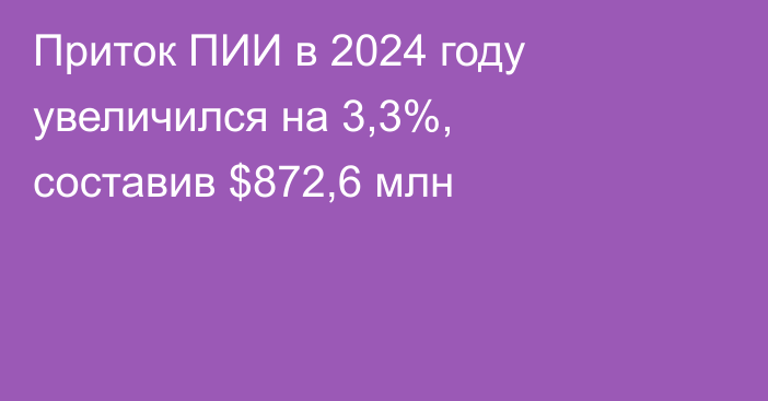 Приток ПИИ в 2024 году увеличился на 3,3%, составив $872,6 млн