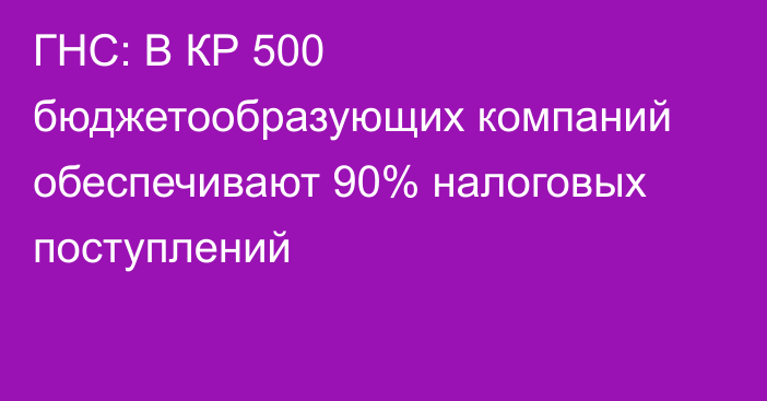 ГНС: В КР 500 бюджетообразующих компаний обеспечивают 90% налоговых поступлений