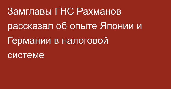 Замглавы ГНС Рахманов рассказал об опыте Японии и Германии в налоговой системе