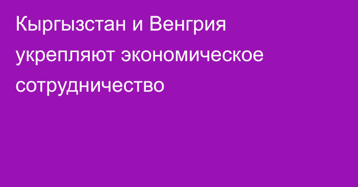 Кыргызстан и Венгрия укрепляют экономическое сотрудничество
