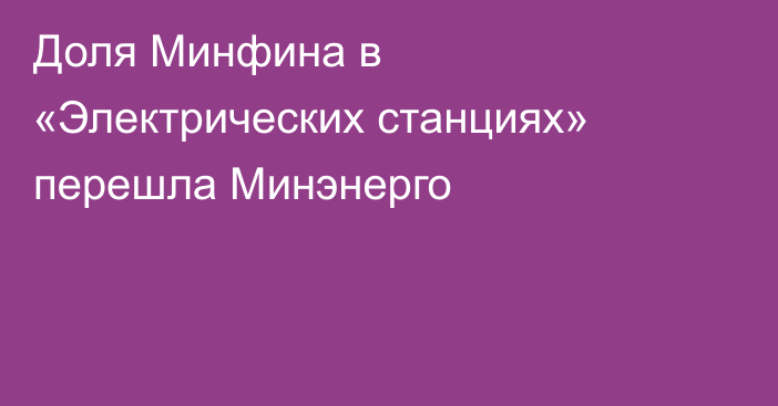 Доля Минфина в «Электрических станциях» перешла Минэнерго