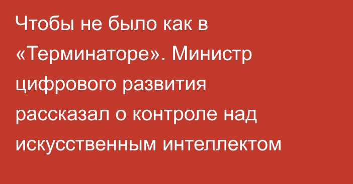 Чтобы не было как в «Терминаторе». Министр цифрового развития рассказал о контроле над искусственным интеллектом
