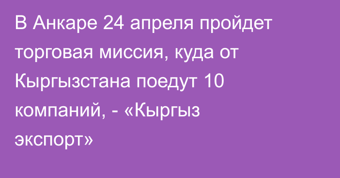 В Анкаре 24 апреля пройдет торговая миссия, куда от Кыргызстана поедут 10 компаний, - «Кыргыз экспорт»