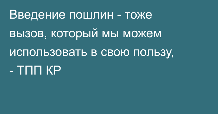 Введение пошлин - тоже вызов, который мы можем использовать в свою пользу, - ТПП КР
