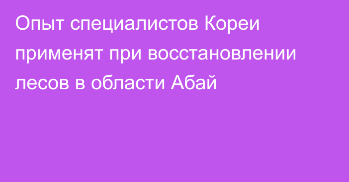 Опыт специалистов Кореи применят при восстановлении лесов в области Абай