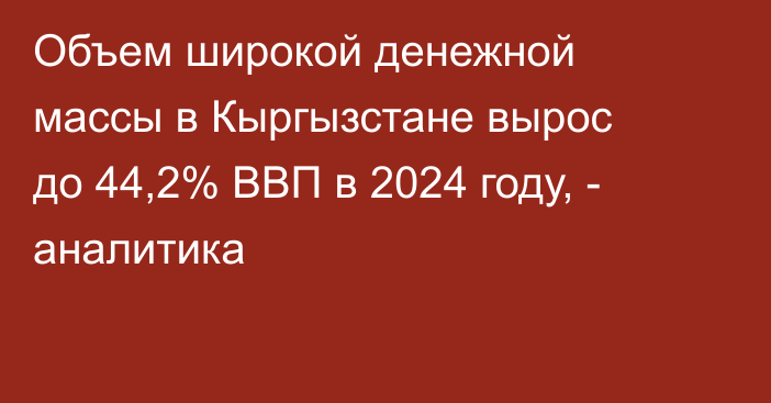 Объем широкой денежной массы в Кыргызстане вырос до 44,2% ВВП в 2024 году, - аналитика 