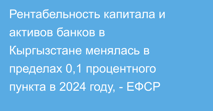Рентабельность капитала и активов банков в Кыргызстане менялась в пределах 0,1 процентного пункта в 2024 году, - ЕФСР