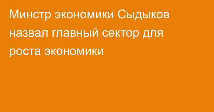Минстр экономики Сыдыков назвал главный сектор для роста экономики