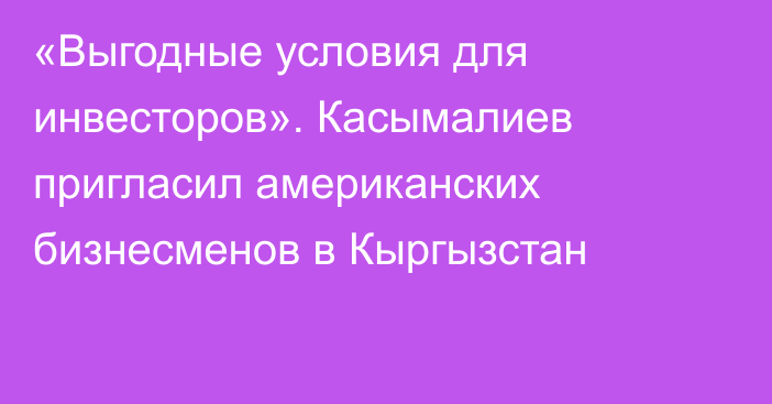 «Выгодные условия для инвесторов». Касымалиев пригласил американских бизнесменов в Кыргызстан