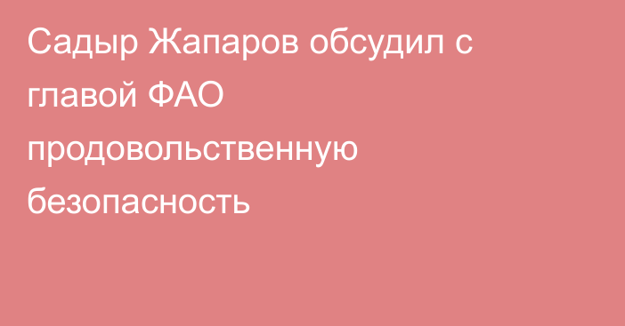 Садыр Жапаров обсудил с главой ФАО продовольственную безопасность