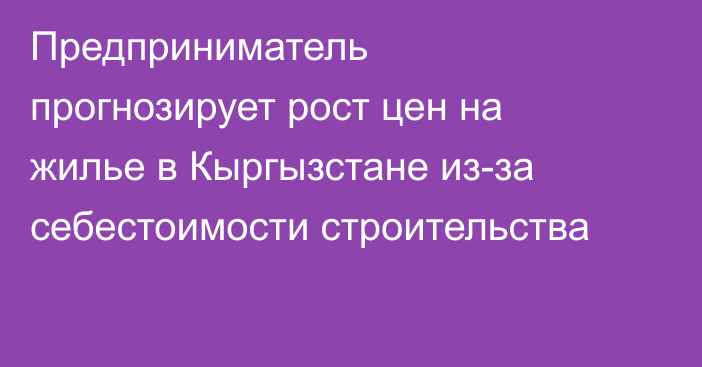 Предприниматель прогнозирует рост цен на жилье в Кыргызстане из-за себестоимости строительства