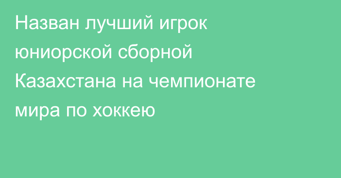 Назван лучший игрок юниорской сборной Казахстана на чемпионате мира по хоккею