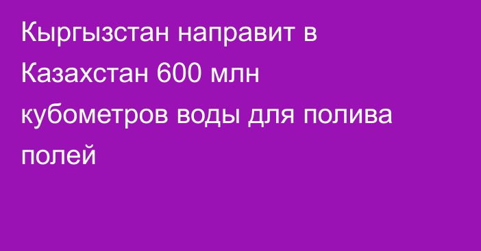 Кыргызстан направит в Казахстан 600 млн кубометров воды для полива полей