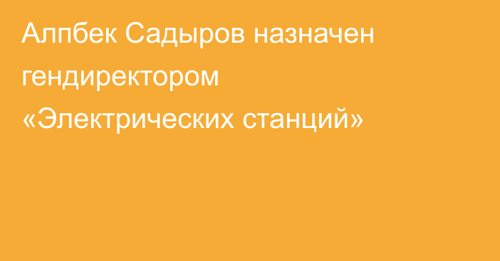 Алпбек Садыров назначен гендиректором «Электрических станций»