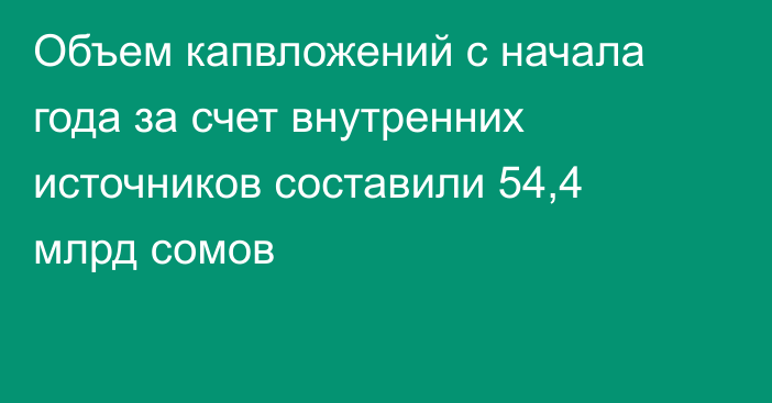 Объем капвложений с начала года за счет внутренних источников составили 54,4 млрд сомов