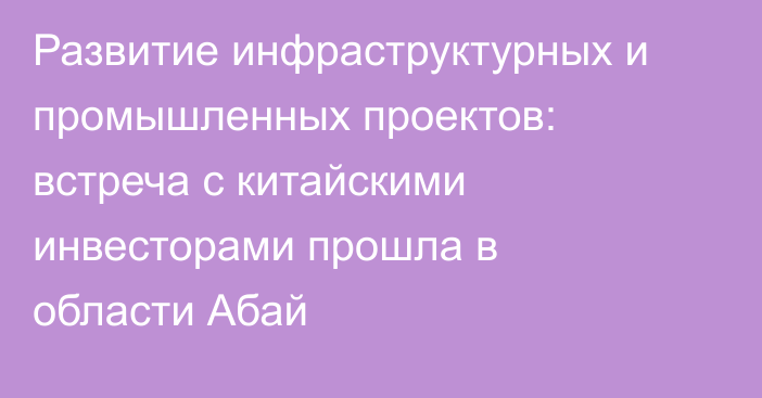 Развитие инфраструктурных и промышленных проектов: встреча с китайскими инвесторами прошла в области Абай