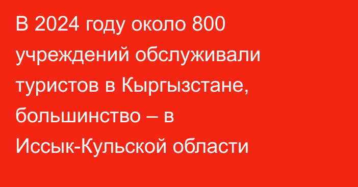 В 2024 году около 800 учреждений обслуживали туристов в Кыргызстане, большинство – в Иссык-Кульской области