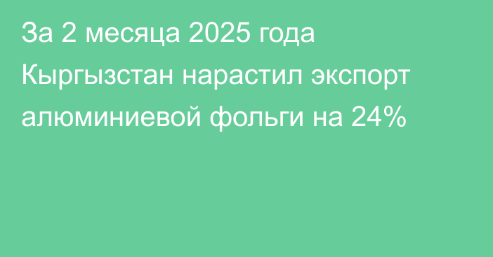 За 2 месяца 2025 года Кыргызстан нарастил экспорт алюминиевой фольги на 24%