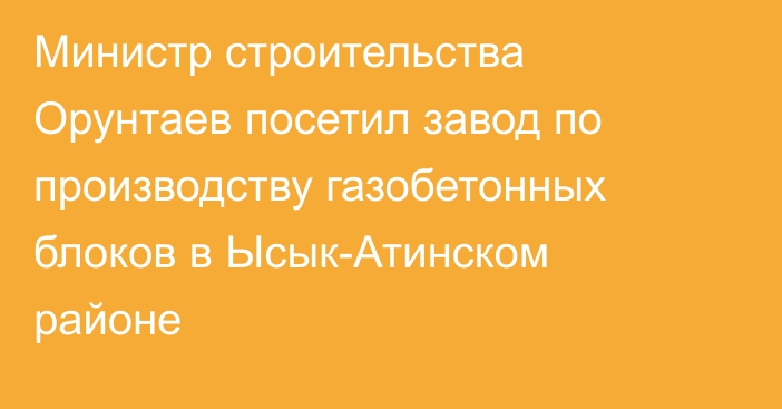 Министр строительства Орунтаев посетил завод по производству газобетонных блоков в Ысык-Атинском районе