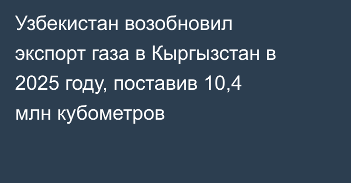 Узбекистан возобновил экспорт газа в Кыргызстан в 2025 году, поставив 10,4 млн кубометров