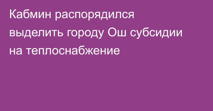Кабмин распорядился выделить городу Ош субсидии на теплоснабжение