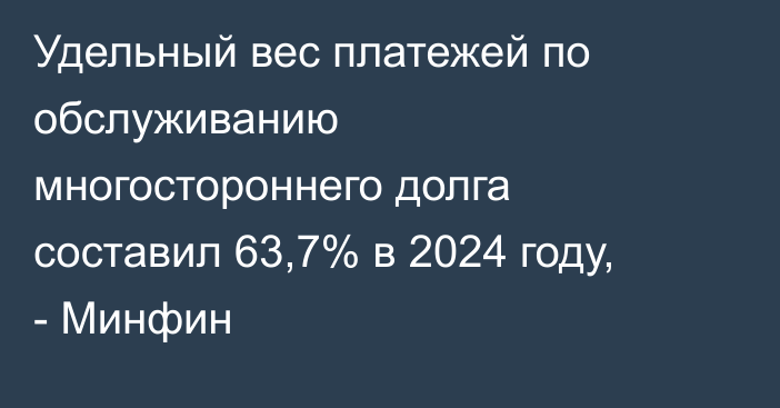 Удельный вес платежей по обслуживанию многостороннего долга составил 63,7% в 2024 году, - Минфин