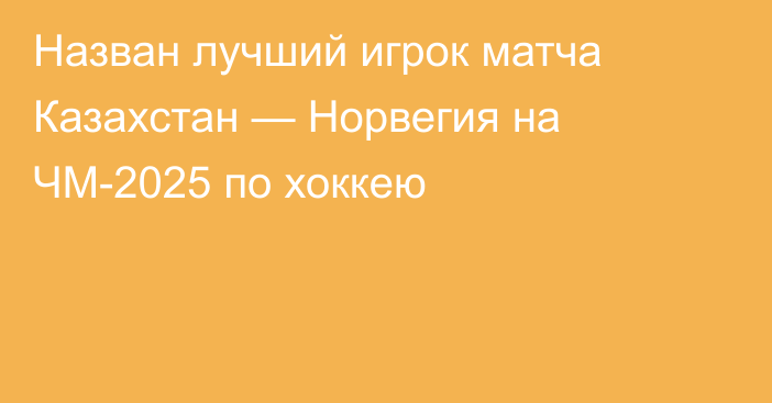 Назван лучший игрок матча Казахстан — Норвегия на ЧМ-2025 по хоккею