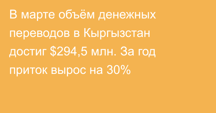 В марте объём денежных переводов в Кыргызстан достиг $294,5 млн. За год приток вырос на 30%