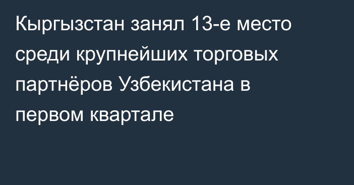 Кыргызстан занял 13-е место среди крупнейших торговых партнёров Узбекистана в первом квартале