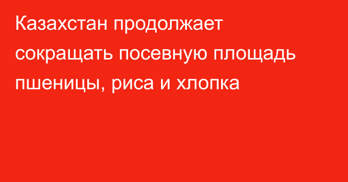 Казахстан продолжает сокращать посевную площадь пшеницы, риса и хлопка