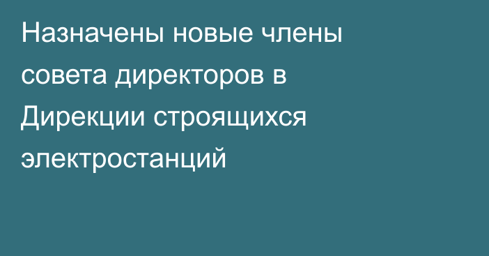 Назначены новые члены совета директоров в Дирекции строящихся электростанций