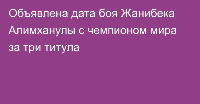 Объявлена дата боя Жанибека Алимханулы с чемпионом мира за три титула