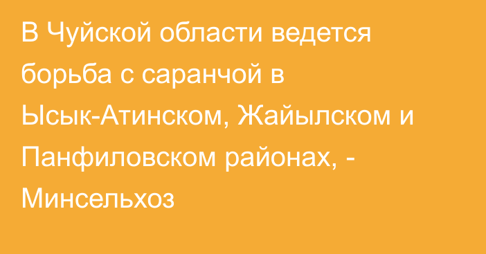 В Чуйской области ведется борьба с саранчой в Ысык-Атинском, Жайылском и Панфиловском районах, - Минсельхоз