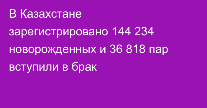 В Казахстане зарегистрировано 144 234 новорожденных и 36 818 пар вступили в брак