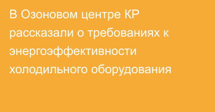 В Озоновом центре КР рассказали о требованиях к энергоэффективности холодильного оборудования