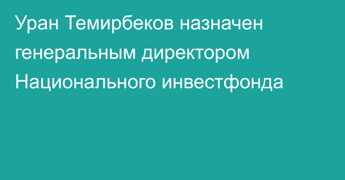 Уран Темирбеков назначен генеральным директором Национального инвестфонда