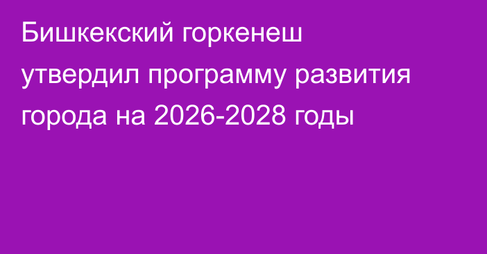 Бишкекский горкенеш утвердил программу развития города на 2026-2028 годы