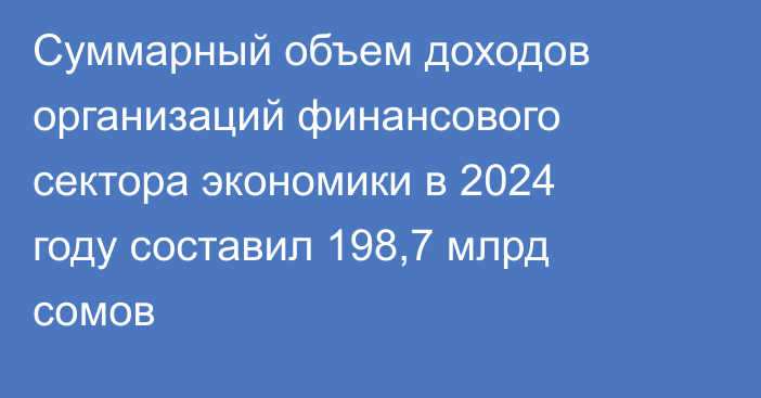 Суммарный объем доходов организаций финансового сектора экономики в 2024 году составил 198,7 млрд сомов