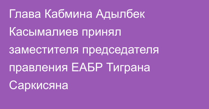 Глава Кабмина Адылбек Касымалиев принял заместителя председателя правления ЕАБР Тиграна Саркисяна