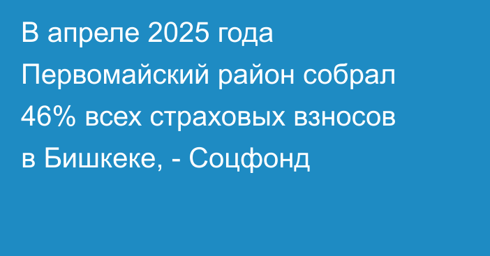 В апреле 2025 года Первомайский район собрал 46% всех страховых взносов в Бишкеке, - Соцфонд