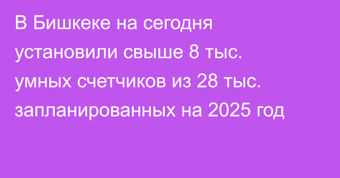 В Бишкеке на сегодня установили свыше 8 тыс. умных счетчиков из 28 тыс. запланированных на 2025 год