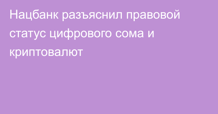 Нацбанк разъяснил правовой статус цифрового сома и криптовалют